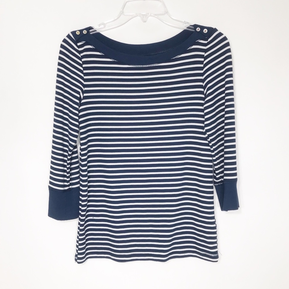 ANTHROPOLOGIE AKEMI + KIN Top, S Striped Navy White Walking Tour Top Classy Soft